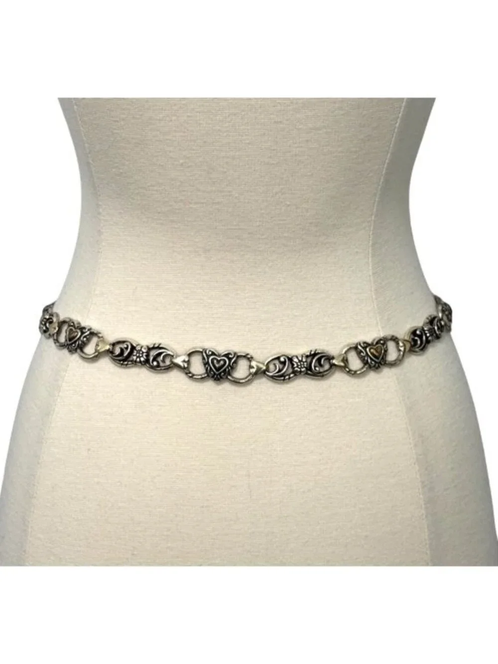 Vintage Brighton Metal Chain Adjustable Belt Hearts & Floral Scroll Size M 35